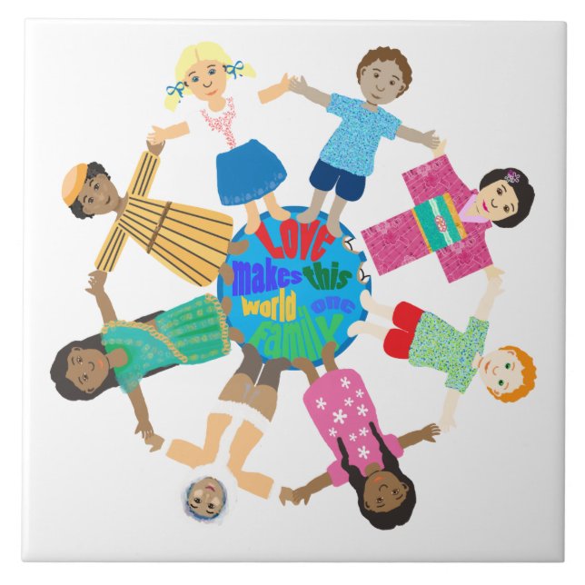 Azulejo De Cerâmica Crianças do mundo que estão de mãos dadas (Frente)