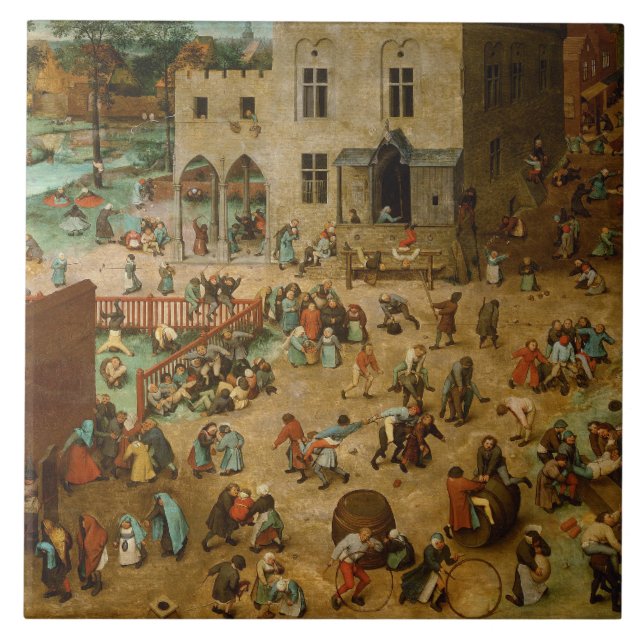Azulejo De Cerâmica Crianças Jogando Jogos (Pieter Bruegel, o Velho) (Frente)