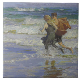 Azulejo De Cerâmica Crianças na praia (por Edward Henry Potthast)