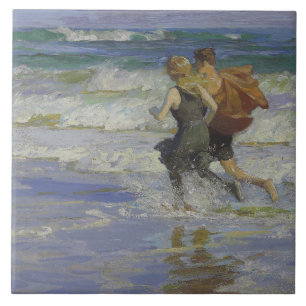 Azulejo De Cerâmica Crianças na praia (por Edward Henry Potthast)