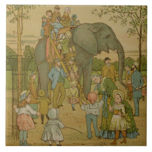 Azulejo De Cerâmica Crianças que montam no elefante (litho)