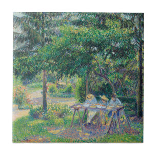 Azulejo De Cerâmica Crianças sentadas à mesa no jardim Camille Pissarr