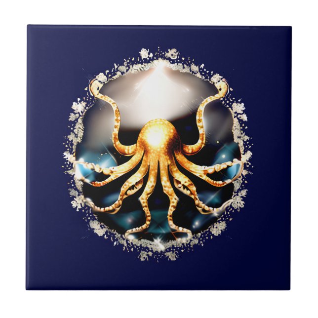Azulejo De Cerâmica Criatura decorativa do mar kraken glam octopus Bea (Frente)