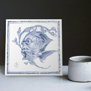 Azulejo De Cerâmica Criatura Fantástica Encantando Arte Nouveau Delft