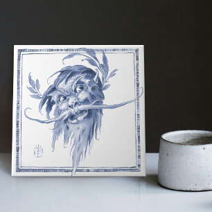 Azulejo De Cerâmica Criatura Fantástica Encantando Arte Nouveau Delft