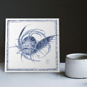 Azulejo De Cerâmica Criatura Fantástica Encantando Arte Nouveau Delft