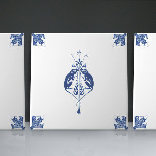 Azulejo De Cerâmica Criaturas Holandesas Delft Azul do Início do Art N