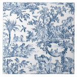 Azulejo De Cerâmica Criaturas Míticas Fantásticas Vintage Toile-Blue<br><div class="desc">Padrão de safra Whimsical com aves míticas,  animais e figuras humanas em uma paisagem de fantasia em azul sobre fundo branco.</div>
