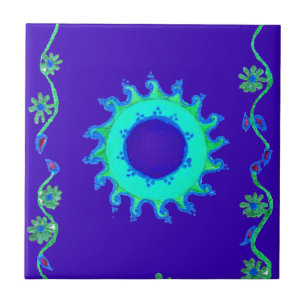 Azulejo De Cerâmica Crie sua própria Arte Floral Azul Iridescente