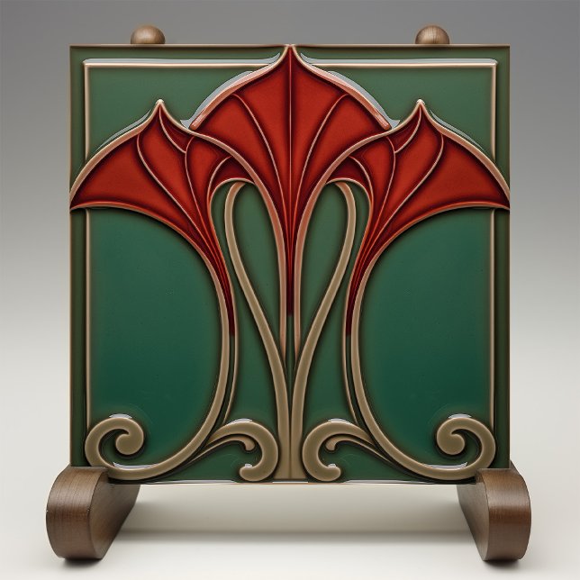 Azulejo de cerâmica Crimson Flare Art Nouveau (Criador carregado)