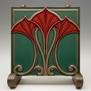 Azulejo de cerâmica Crimson Flare Art Nouveau