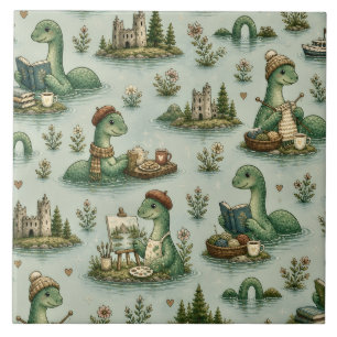 Azulejo De Cerâmica Críptidos Aconchegantes Nessie Monstro do Lago Nes
