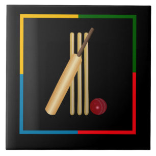 Azulejo De Cerâmica Críquete, wicket, bastão e bola,