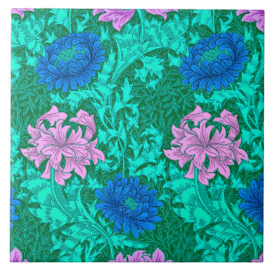Azulejo De Cerâmica Crisântemos, Aqua e violeta de William Morris