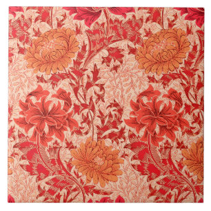 Azulejo De Cerâmica Crisântemos de William Morris, laranja coral