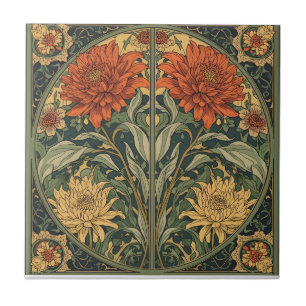 Azulejo De Cerâmica Crisântemos Florais Art Nouveau de William Morris