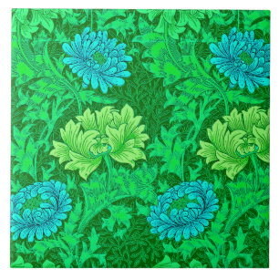 Azulejo De Cerâmica Crisântemos, verde limão & Aqua de William Morri