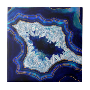 Azulejo De Cerâmica Cristais de Geodo Azul Escuro e Arte Digital Doura