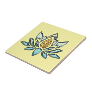 Azulejo De Cerâmica Cristal Azul e Dourado Parecem Amarelos Personaliz