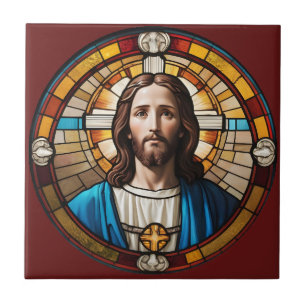 Azulejo De Cerâmica Cristo Castanho Jesus Faux Vidro Escondido Circula