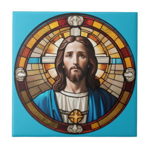 Azulejo De Cerâmica Cristo de Jesus Azul - Vidro Espalhado