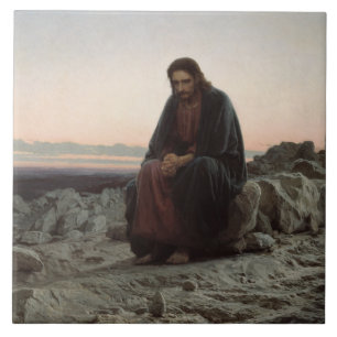 Azulejo De Cerâmica Cristo na Natureza Selvagem (por Ivan Kramskoi)