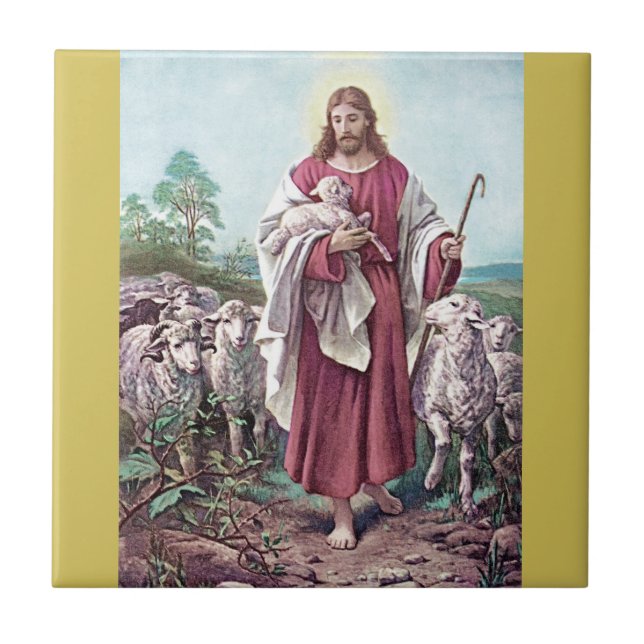 Azulejo De Cerâmica Cristo O Bom Pastor Bernard Plockhorst 1878 (Frente)