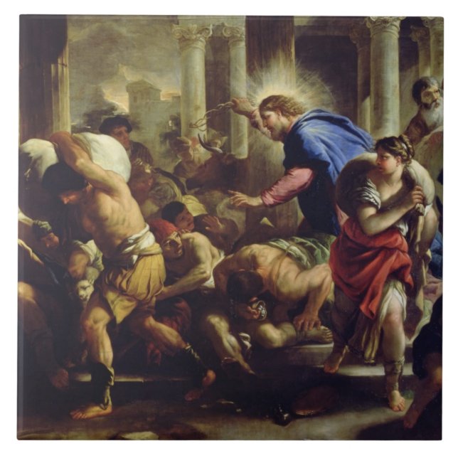 Azulejo De Cerâmica Cristo que conduz os comerciantes do templo (Frente)