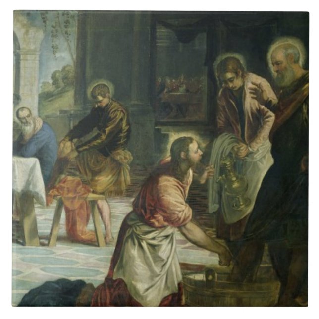 Azulejo De Cerâmica Cristo que lava os pés dos discípulo, c.1547 (Frente)