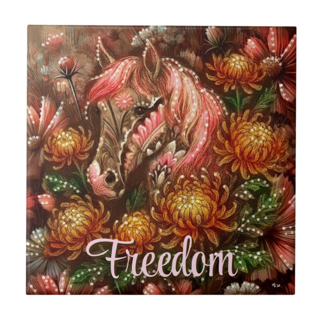 Azulejo De Cerâmica Crítemos Florais do Autumn Horse Personalizados (Frente)