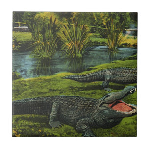 Azulejo De Cerâmica Crocodilos do vintage, animais dos répteis da vid