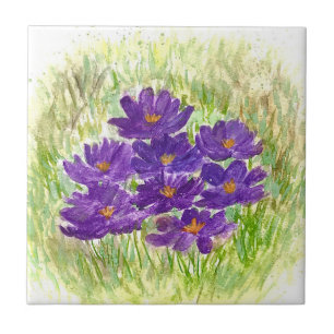 Azulejo De Cerâmica Crocuses Roxos Cozinha Rústica Floral