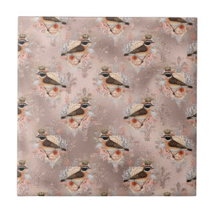 Azulejo De Cerâmica Crown Royal Pássaros Rosa Flor Vintage Fleur De Li
