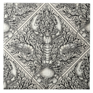 Azulejo De Cerâmica Crustáceos a preto e branco natural