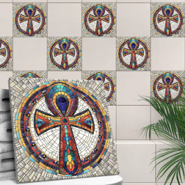 Azulejo De Cerâmica Cruz Ankh egípcia - Arte mosaica
