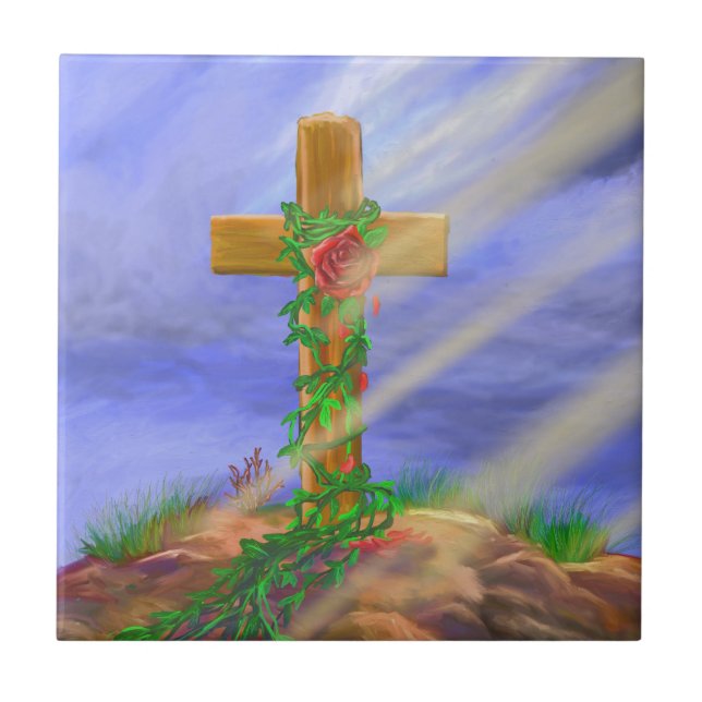 Azulejo De Cerâmica Cruz cor-de-rosa (Frente)