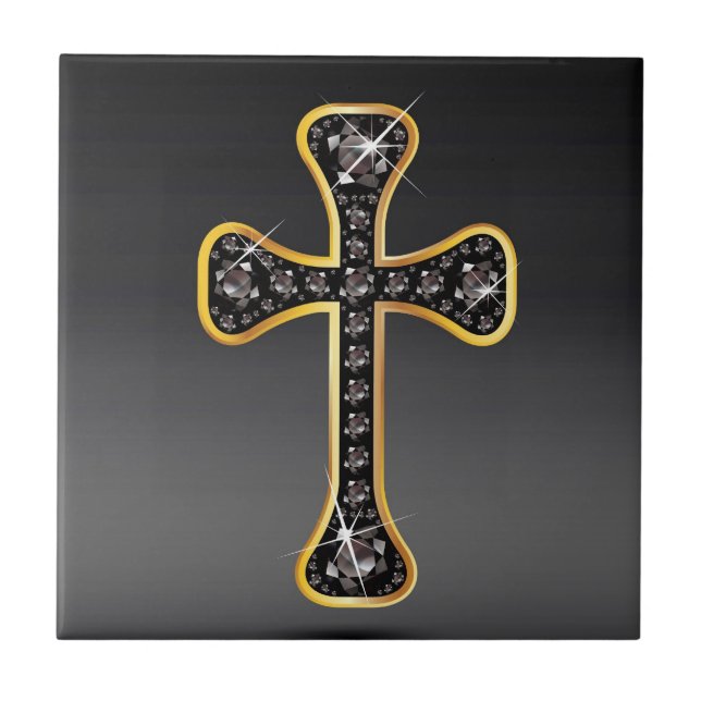 Azulejo De Cerâmica Cruz Cristã com Pedras "Onyx" (Frente)