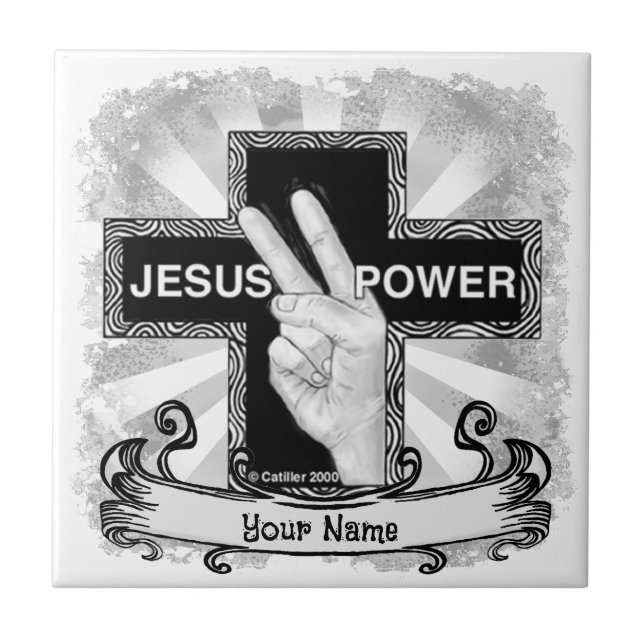 Azulejo De Cerâmica Cruz cristã Jesus Poder  (Frente)