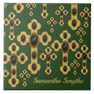 Azulejo De Cerâmica Cruzes Amigadas com 6 Faux Bloodstones -