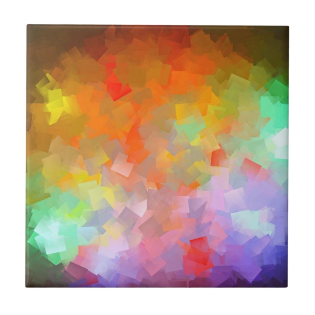 Azulejo De Cerâmica Cubismo Abstrato Moderno Brilhante Colorido (Frente)