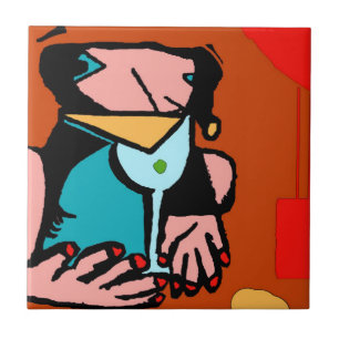 Azulejo De Cerâmica Cubismo Bebendo feminino
