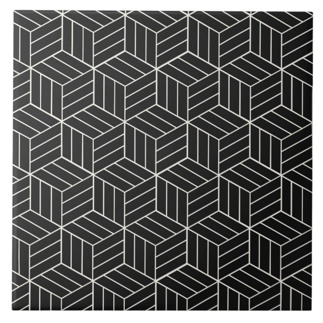 Azulejo De Cerâmica Cubos 3D preto e branco (Frente)