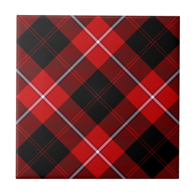 Azulejo De Cerâmica Cunningham Tartan Red Xadrez Negra (Frente)