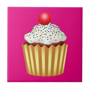 Azulejo De Cerâmica Cupcake com as borrachas e a cereja no topo
