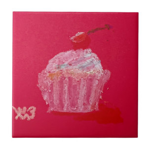 Azulejo De Cerâmica Cupcake com cobertura de morango