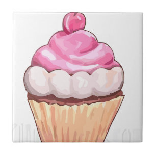 Azulejo De Cerâmica Cupcake cor-de-rosa