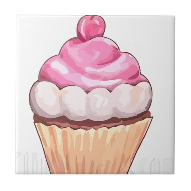 Azulejo De Cerâmica Cupcake cor-de-rosa (Frente)