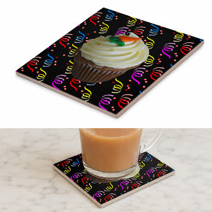 Azulejo De Cerâmica Cupcake de Tremor de Cenoura com Confetti