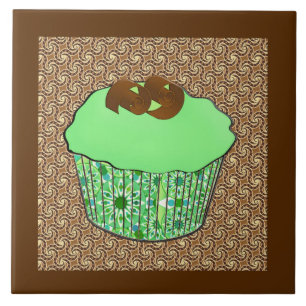 Azulejo De Cerâmica Cupcake do chocolate do fosco da hortelã, fundo d