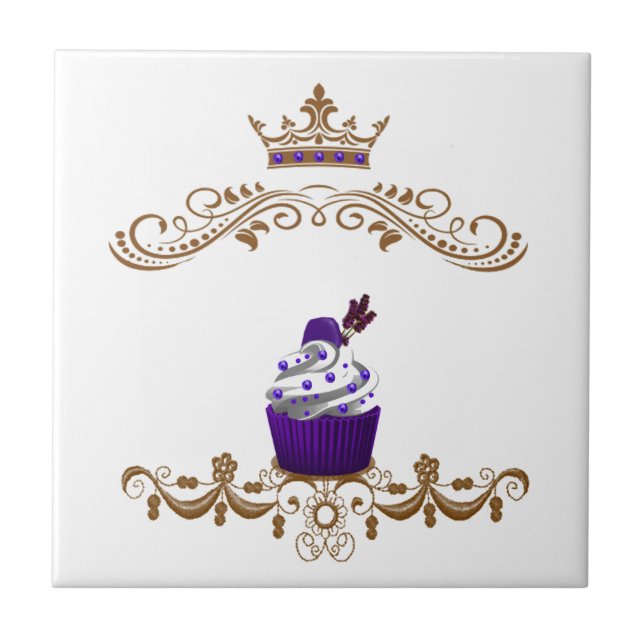 Azulejo De Cerâmica Cupcake roxo régio (Frente)